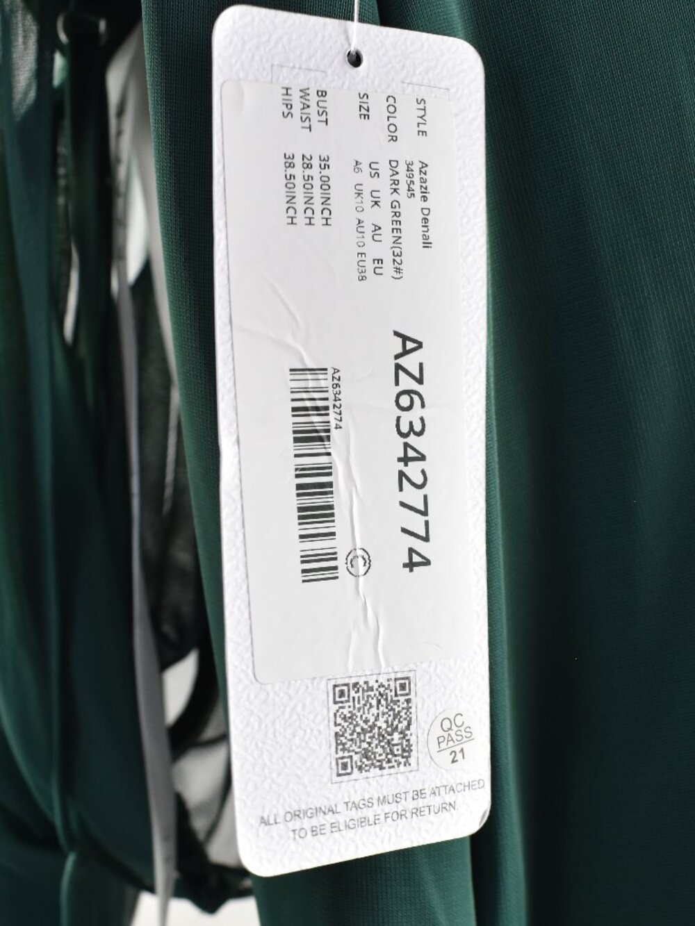 Azazie DENALI Dark Green Long Sleeve Mesh Dress NEW - 6 - Picture 11 of 12